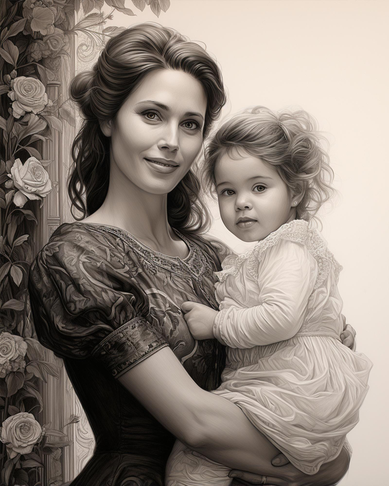 a vintage portrait of a mother holding a baby daughter