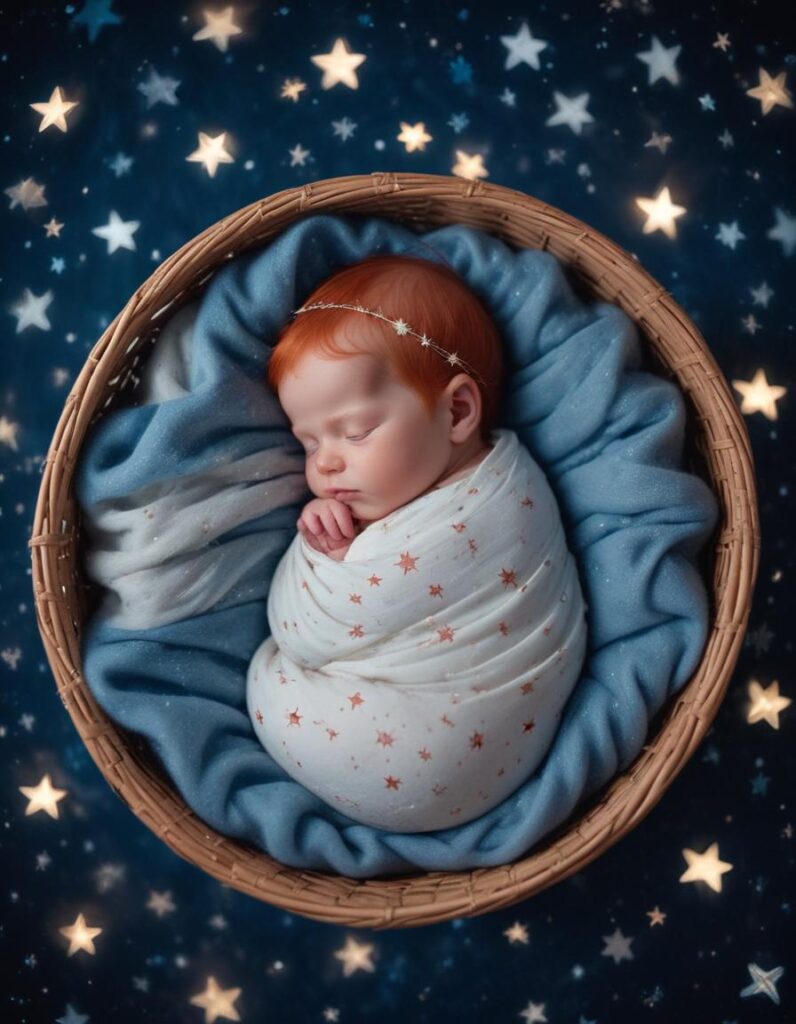 a peaceful newborn sleeping in a basket 