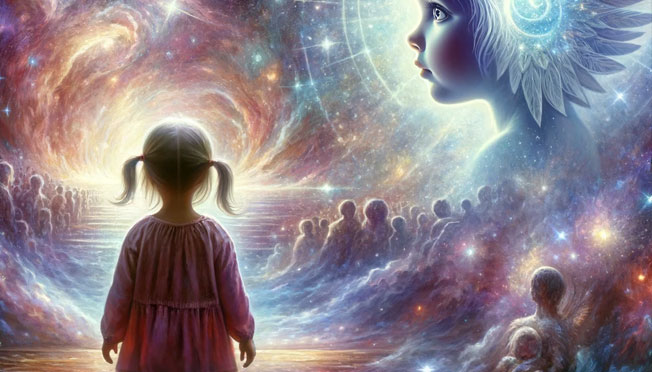 a little girl looking at the cosmic scene