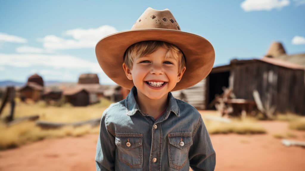 a boy in a cowboy hat smiling