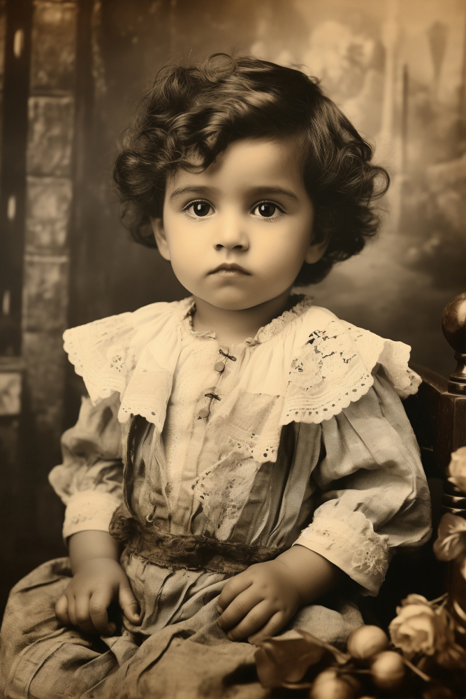 a vintage portrait of a small girl