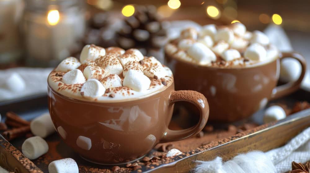 two cups with Hot Chocolate With Marshmallows