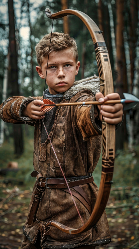 a young hunter with bow and arrow