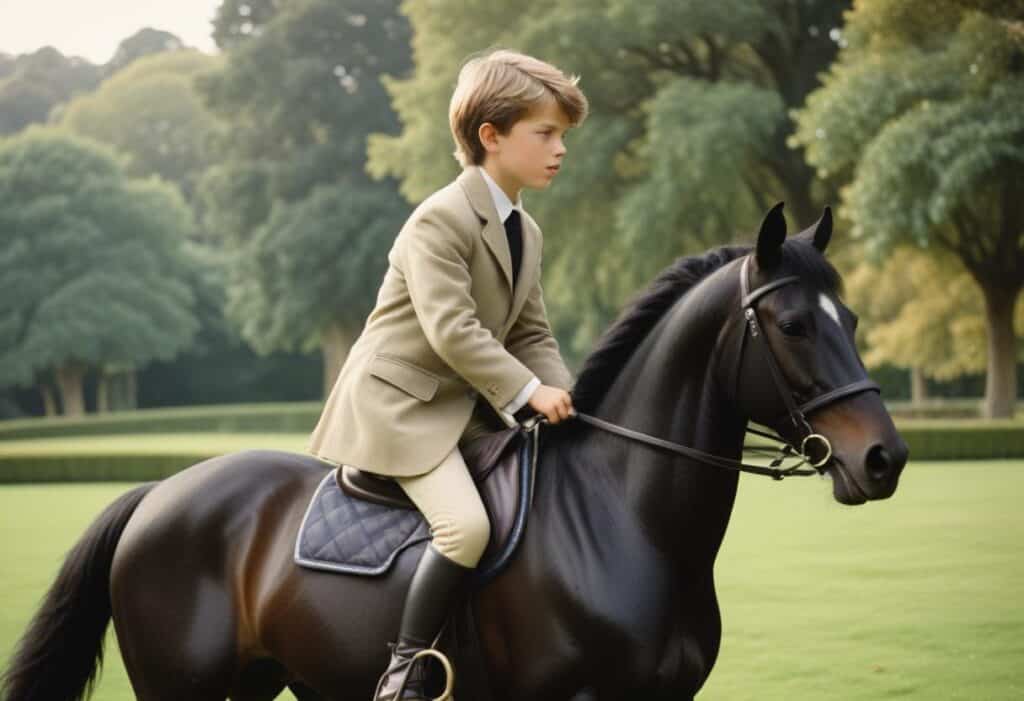 a boy riding a horse