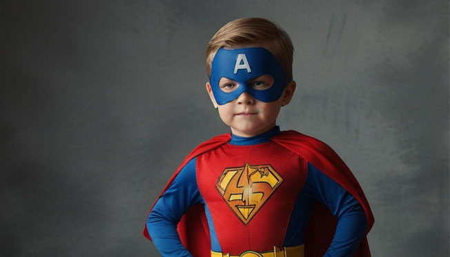 a boy dresses like superhero