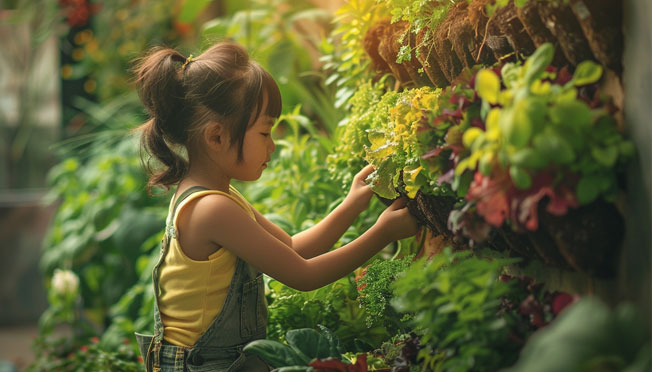 a girl with plants