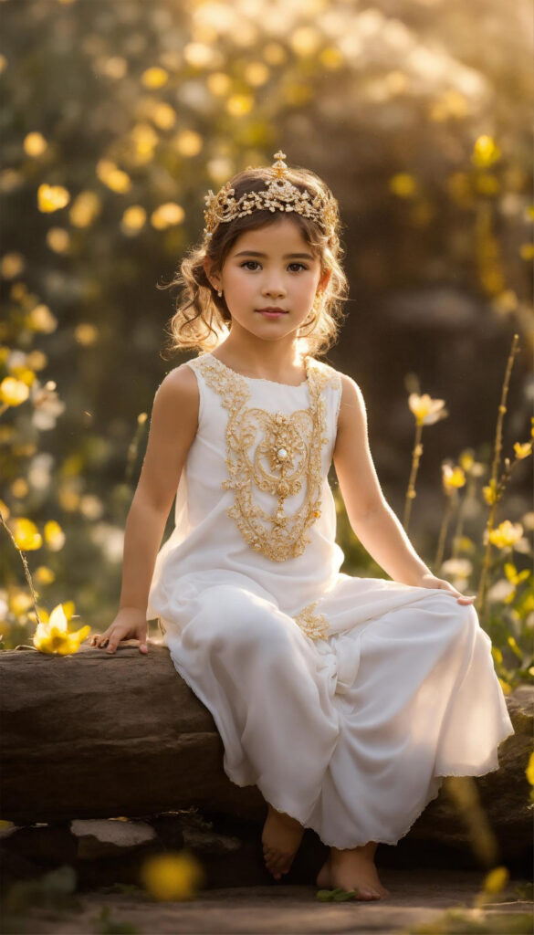 a small girl dressed in a princess dress