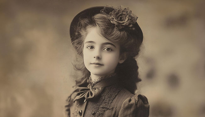 vintage portrait of a young girl in a hat